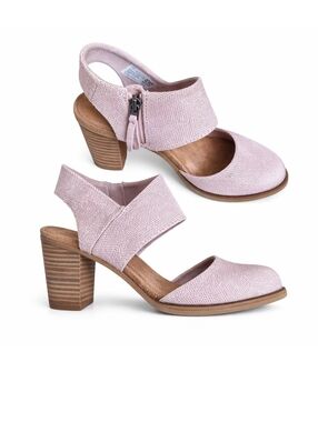 TOMS Majorca Pump Mary Jane Knit Block Heel Blush Pink Ankle Strap Womens 6